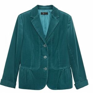 Talbots Blazer Women 12P Teal Corduroy Classic Fit 3 Button Office Jacket Preppy